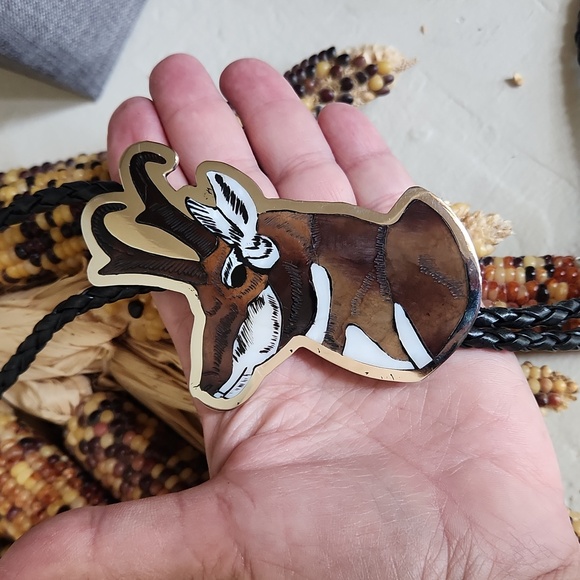 Amazing NWOT Native American Zuni Inlaid Antelope Bolo by Dale Edaakie ♥️🦌🎁 - Picture 8 of 13